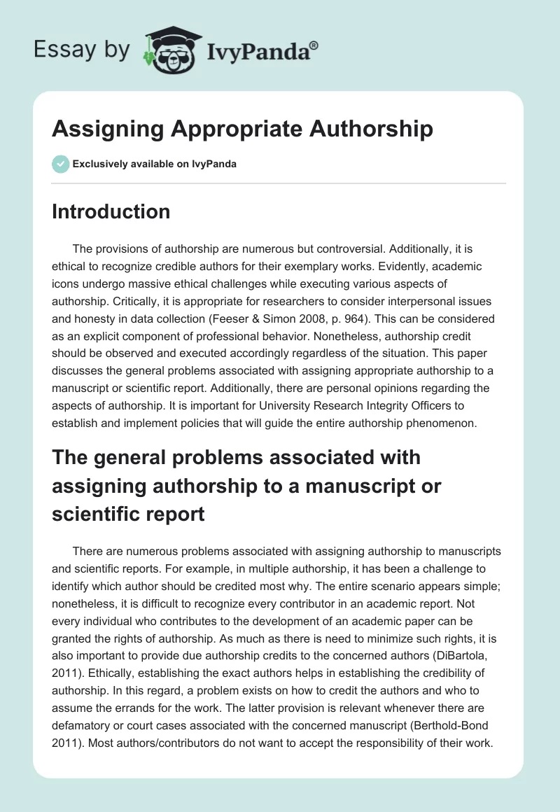 Assigning Appropriate Authorship. Page 1