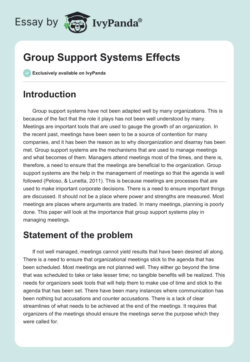 Group Support Systems Effects. Page 1