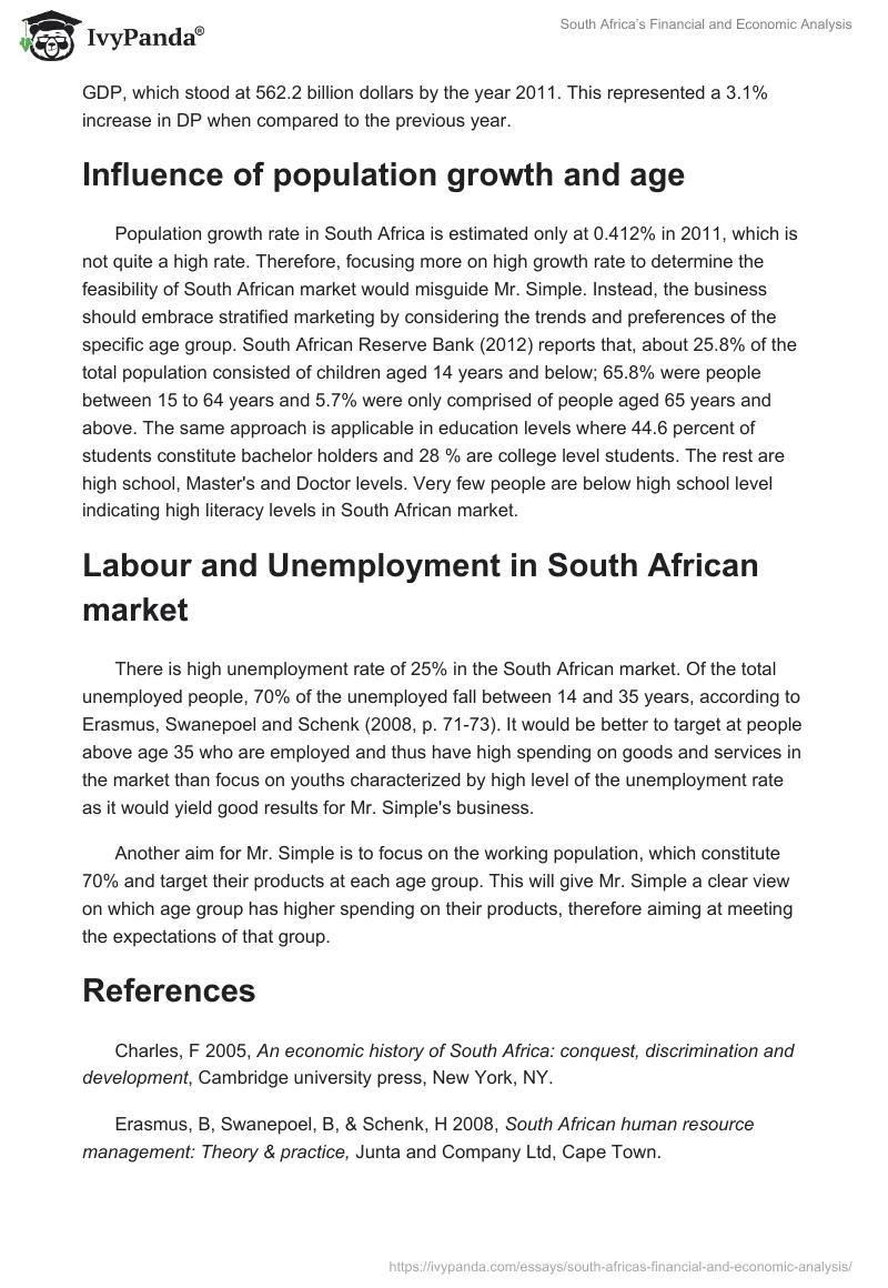 South Africa’s Financial and Economic Analysis. Page 2