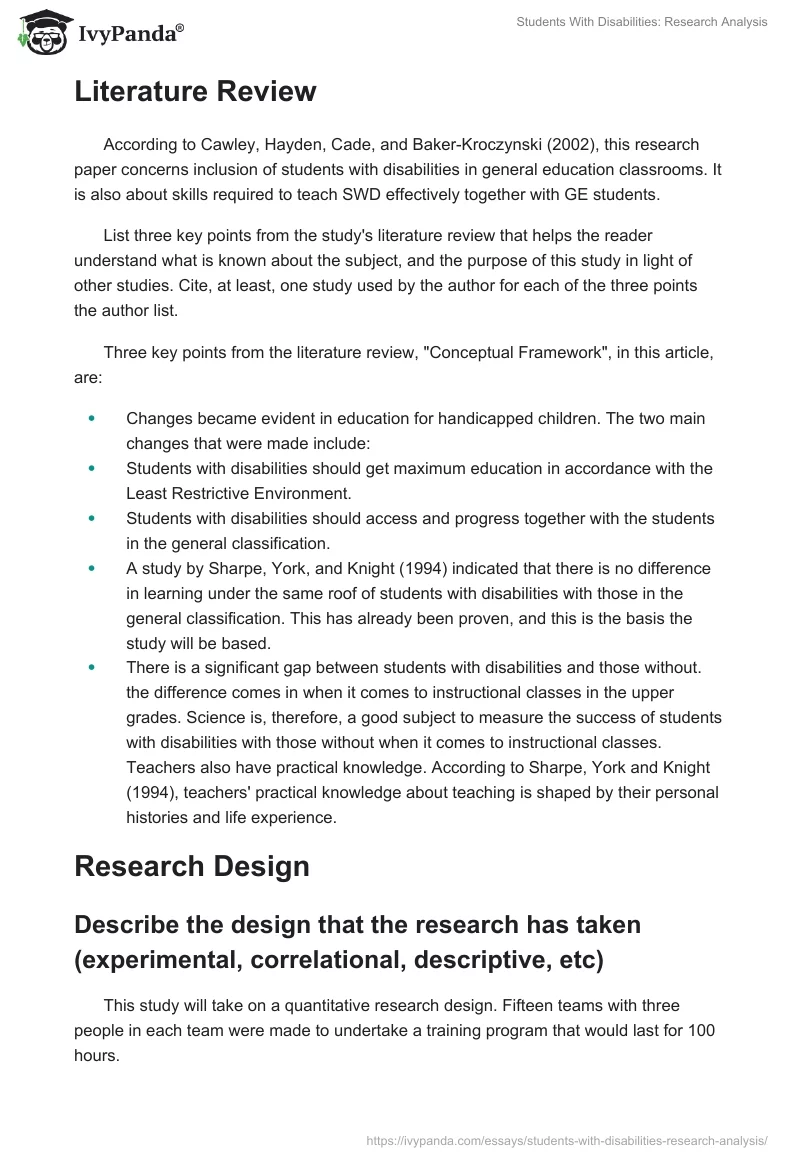 Students With Disabilities: Research Analysis. Page 2