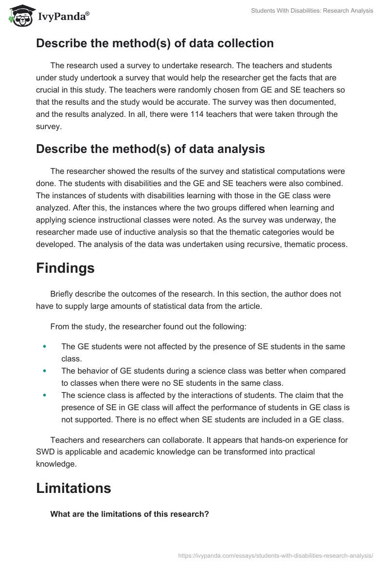 Students With Disabilities: Research Analysis. Page 3