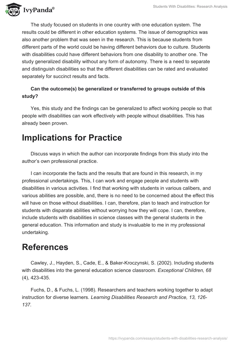 Students With Disabilities: Research Analysis. Page 4