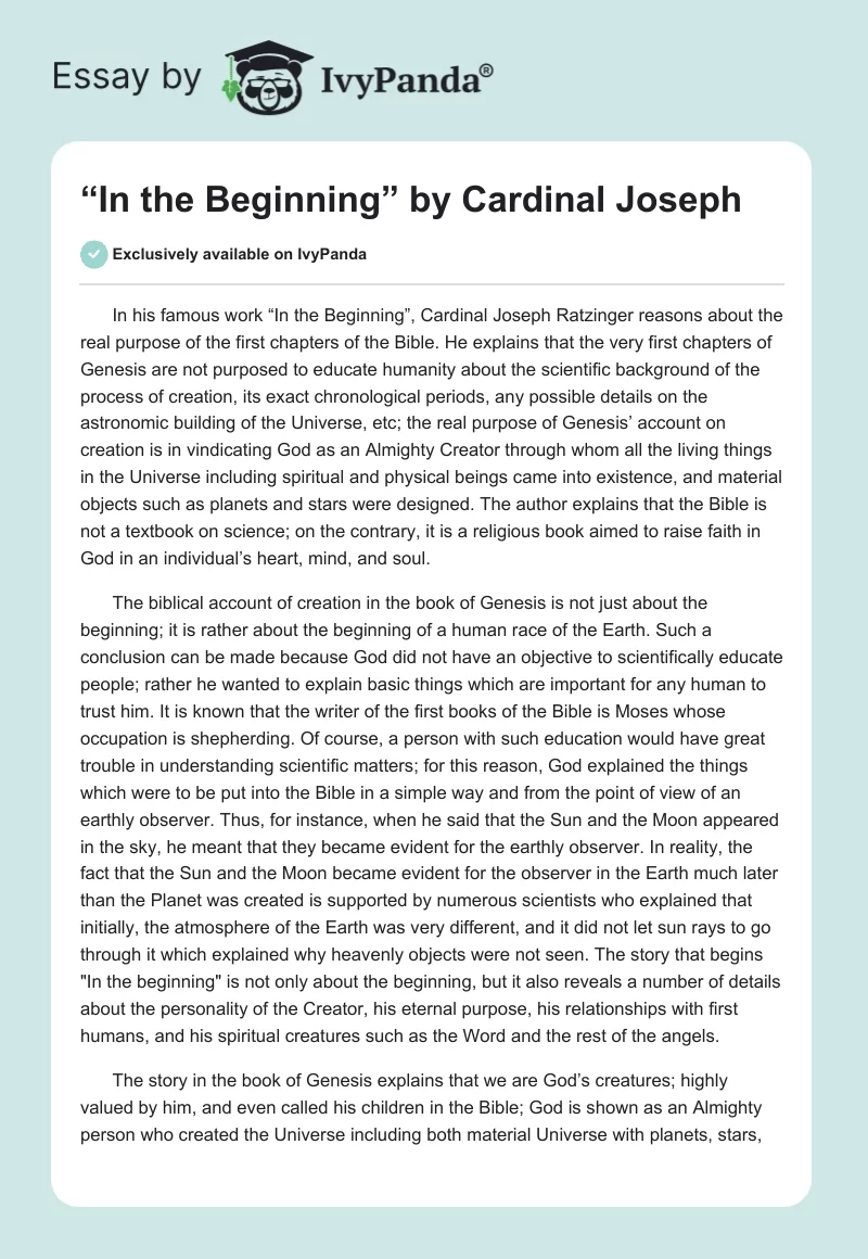 “In the Beginning” by Cardinal Joseph. Page 1