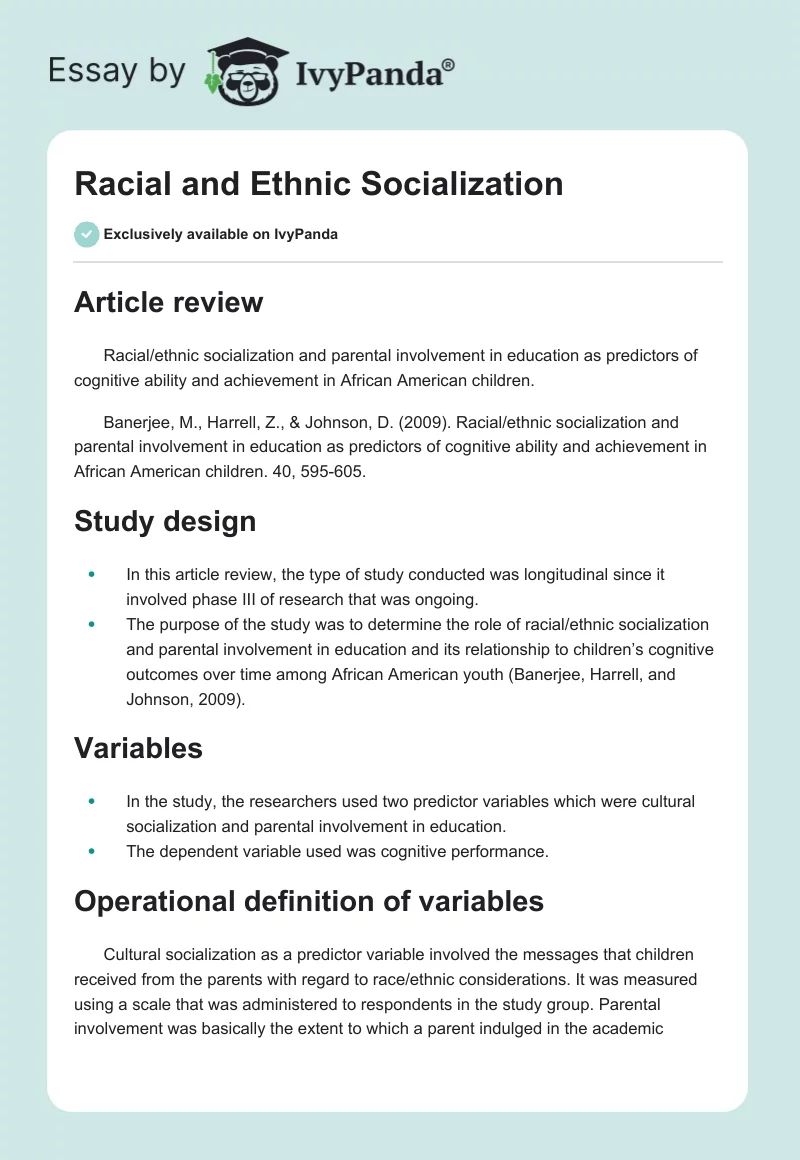 Racial and Ethnic Socialization. Page 1
