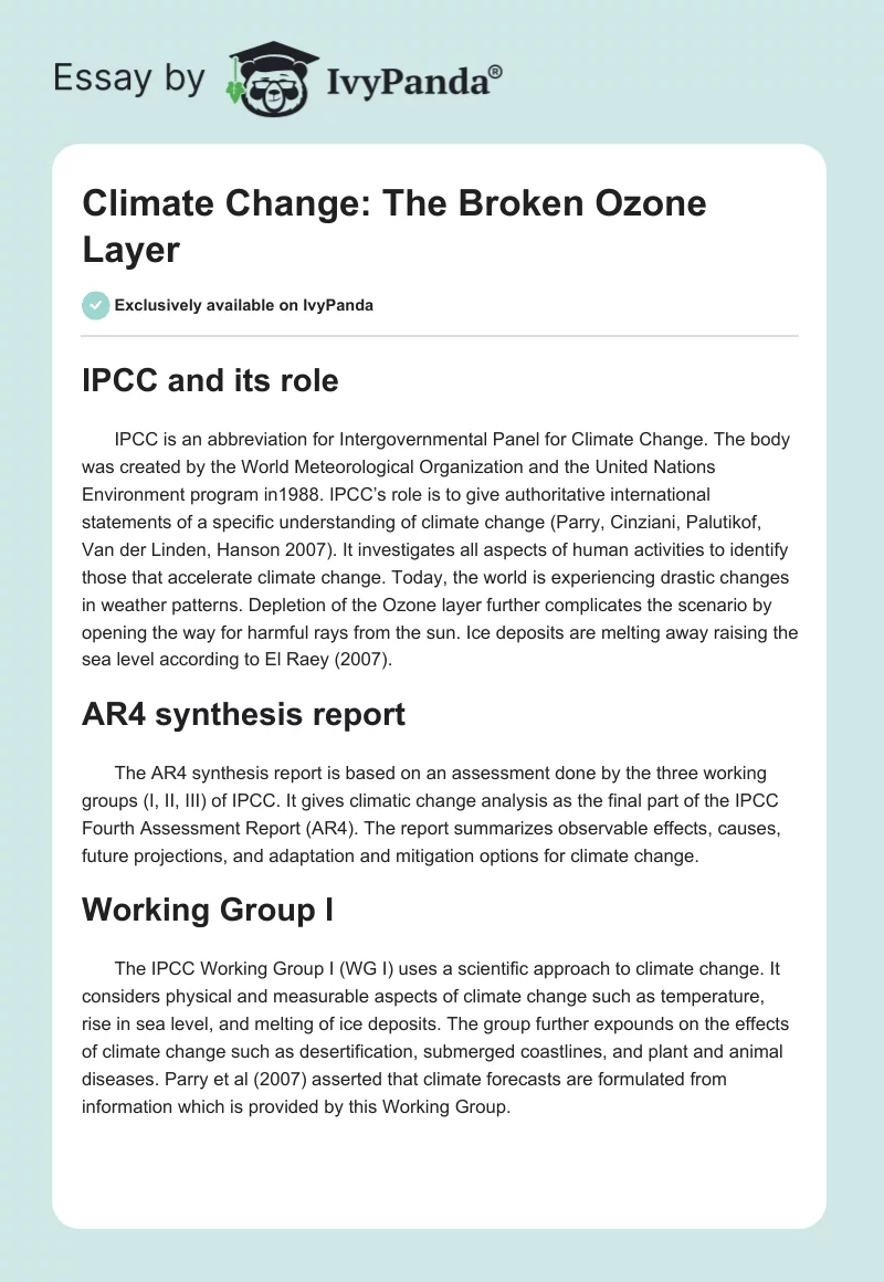 Climate Change: The Broken Ozone Layer. Page 1