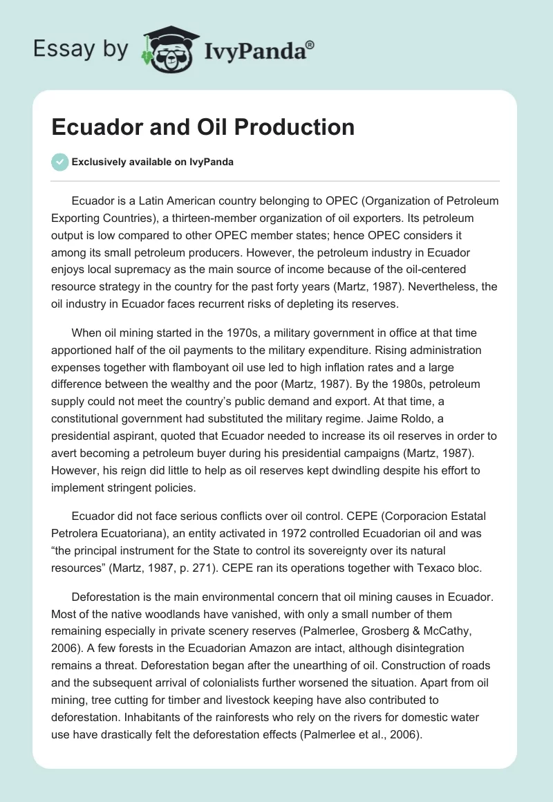 Ecuador and Oil Production. Page 1