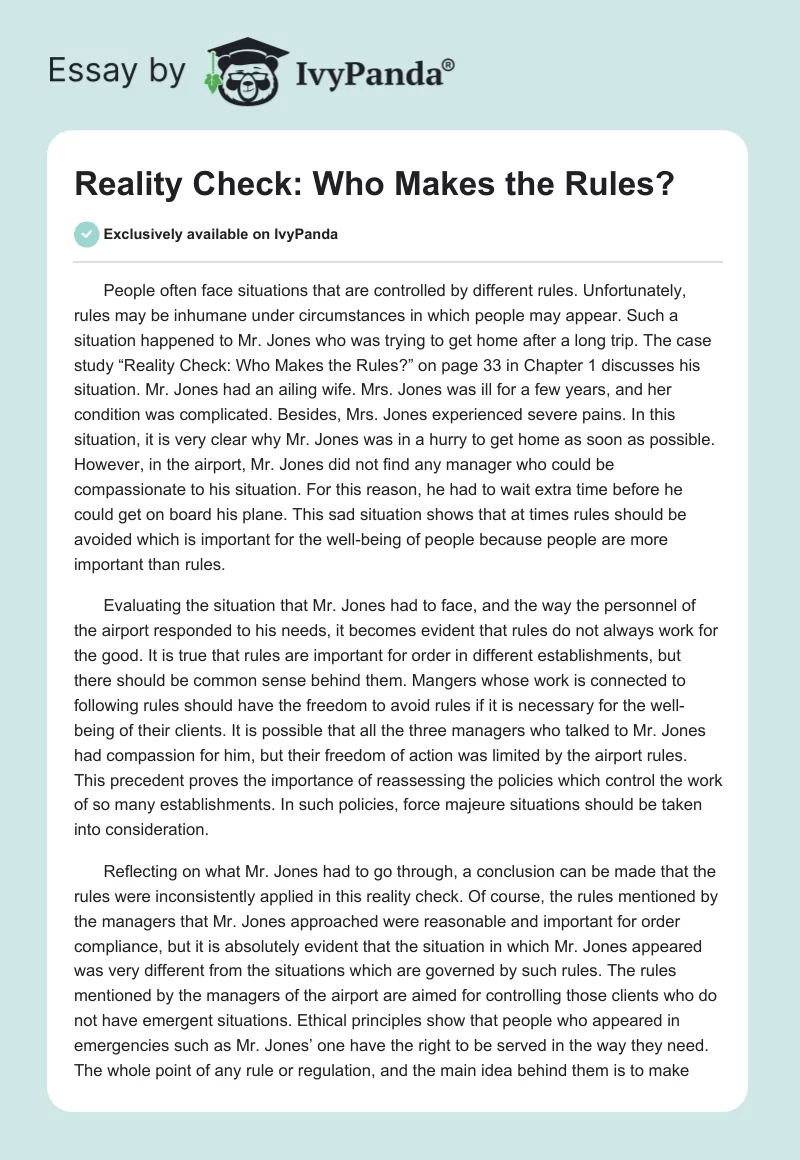 Reality Check: Who Makes the Rules?. Page 1