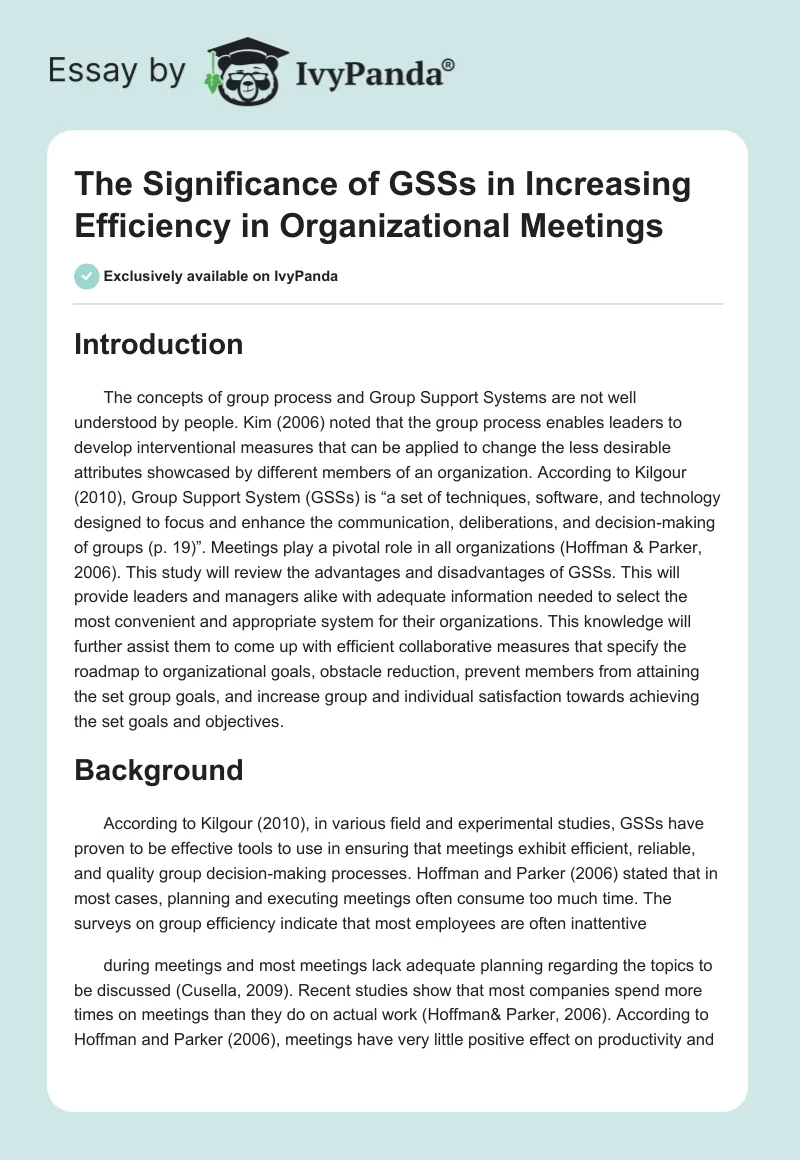 The Significance of GSSs in Increasing Efficiency in Organizational Meetings. Page 1