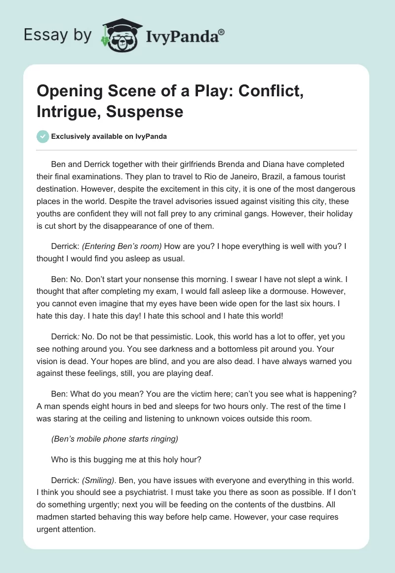 Opening Scene of a Play: Conflict, Intrigue, Suspense. Page 1