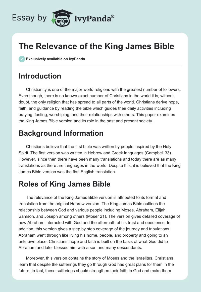 The Relevance of the King James Bible. Page 1