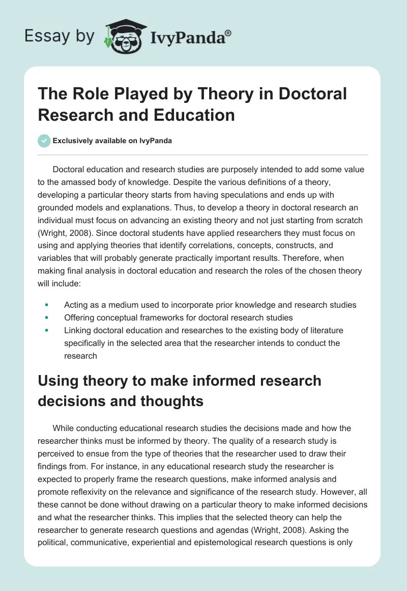 The Role Played by Theory in Doctoral Research and Education. Page 1