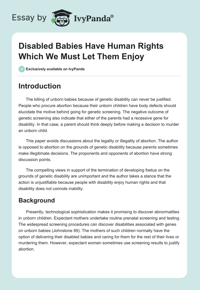 Disabled Babies Have Human Rights Which We Must Let Them Enjoy. Page 1