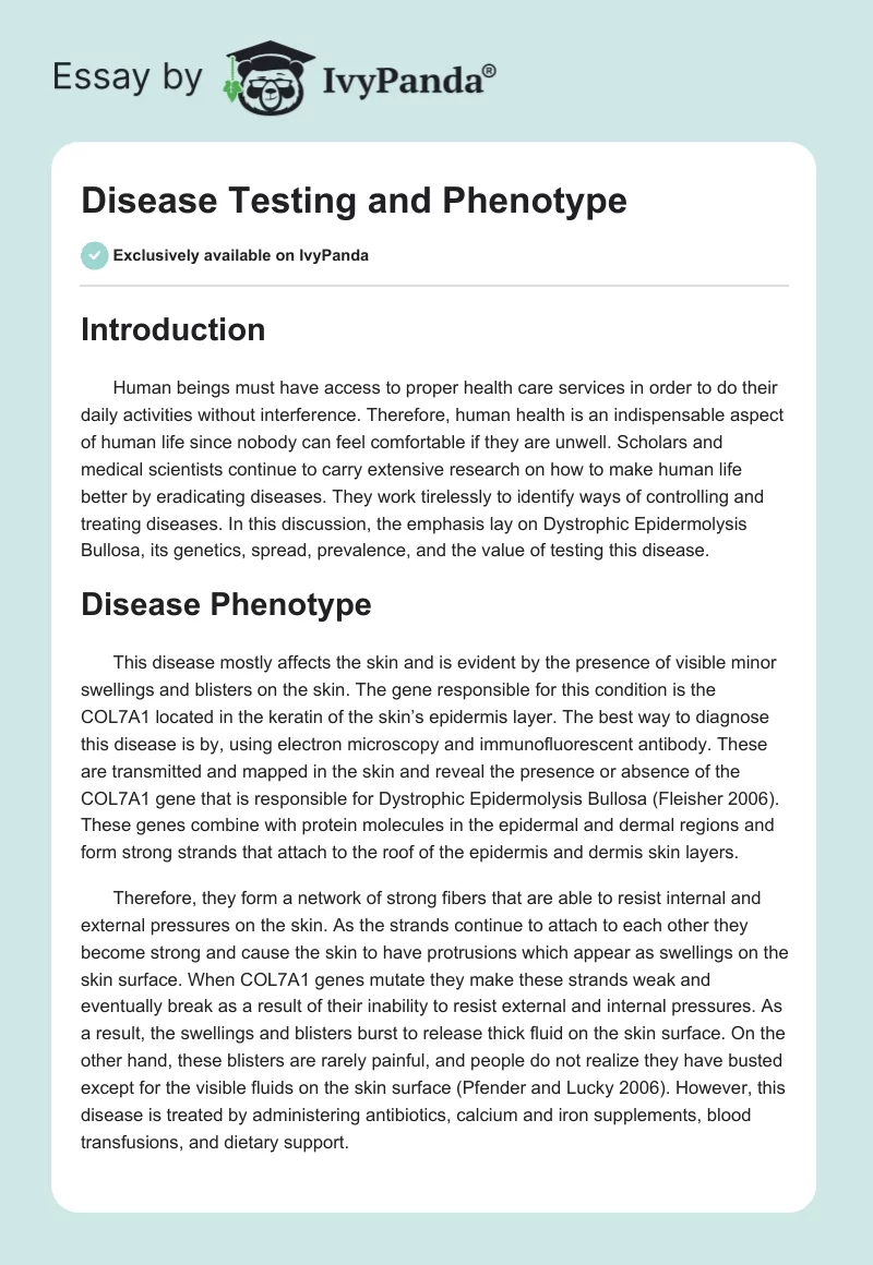 Disease Testing and Phenotype. Page 1