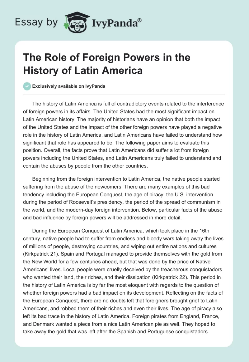 The Role of Foreign Powers in the History of Latin America. Page 1