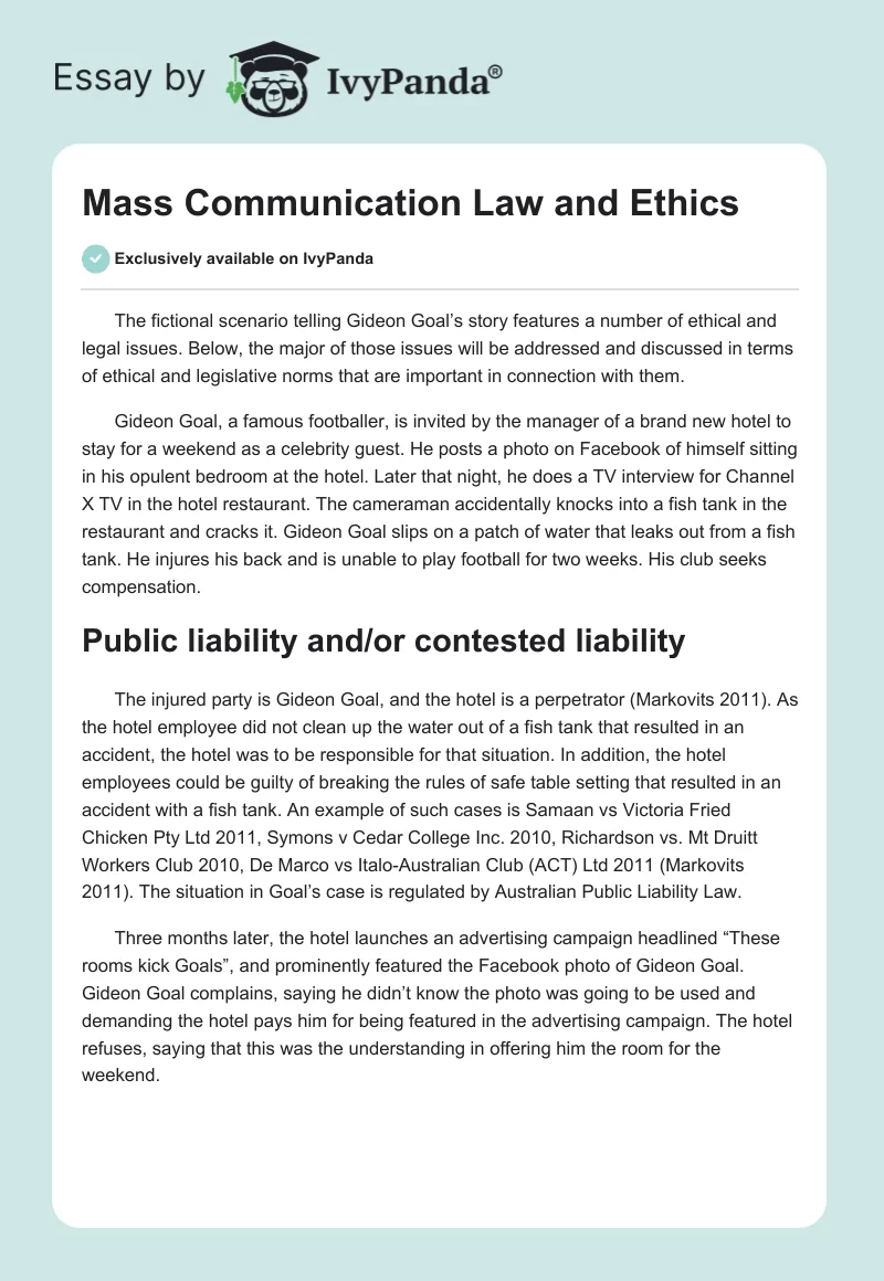 Mass Communication Law and Ethics. Page 1