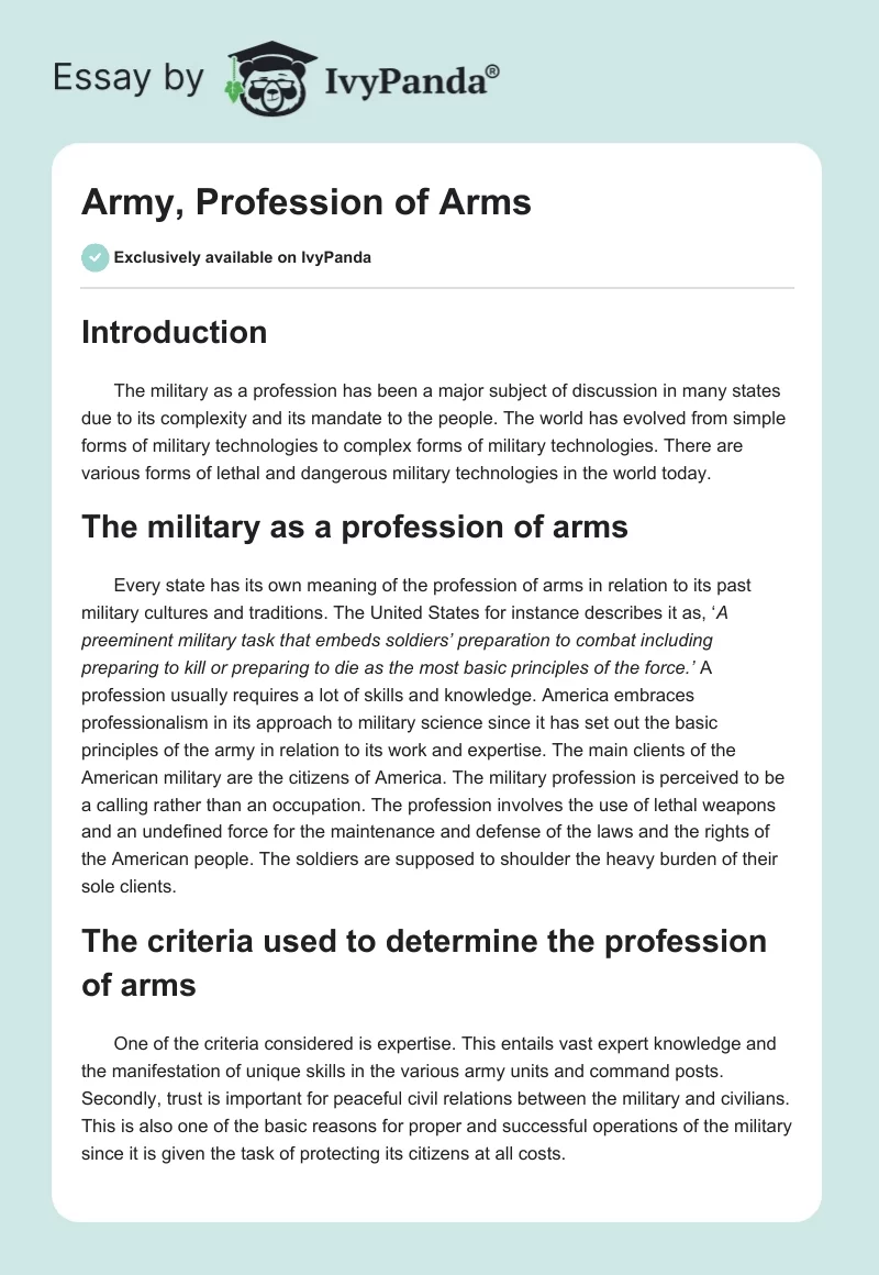 Army, Profession of Arms. Page 1