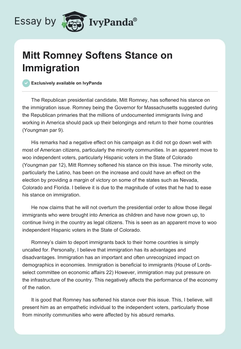 Mitt Romney Softens Stance on Immigration. Page 1