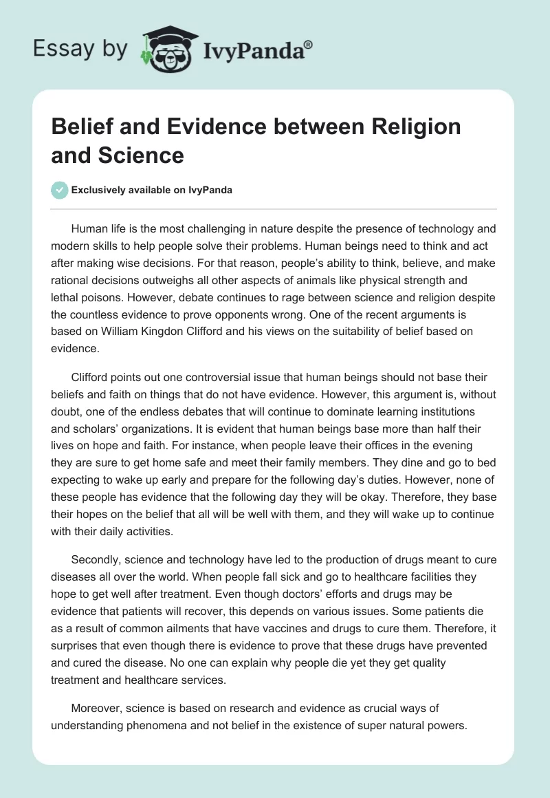 Belief and Evidence Between Religion and Science. Page 1