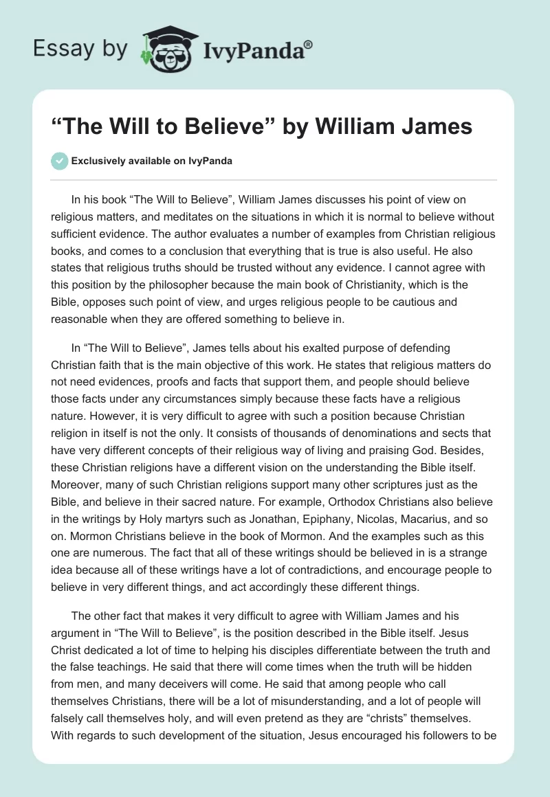 “The Will to Believe” by William James. Page 1