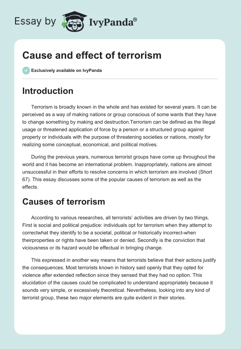 Cause and Effect of Terrorism. Page 1