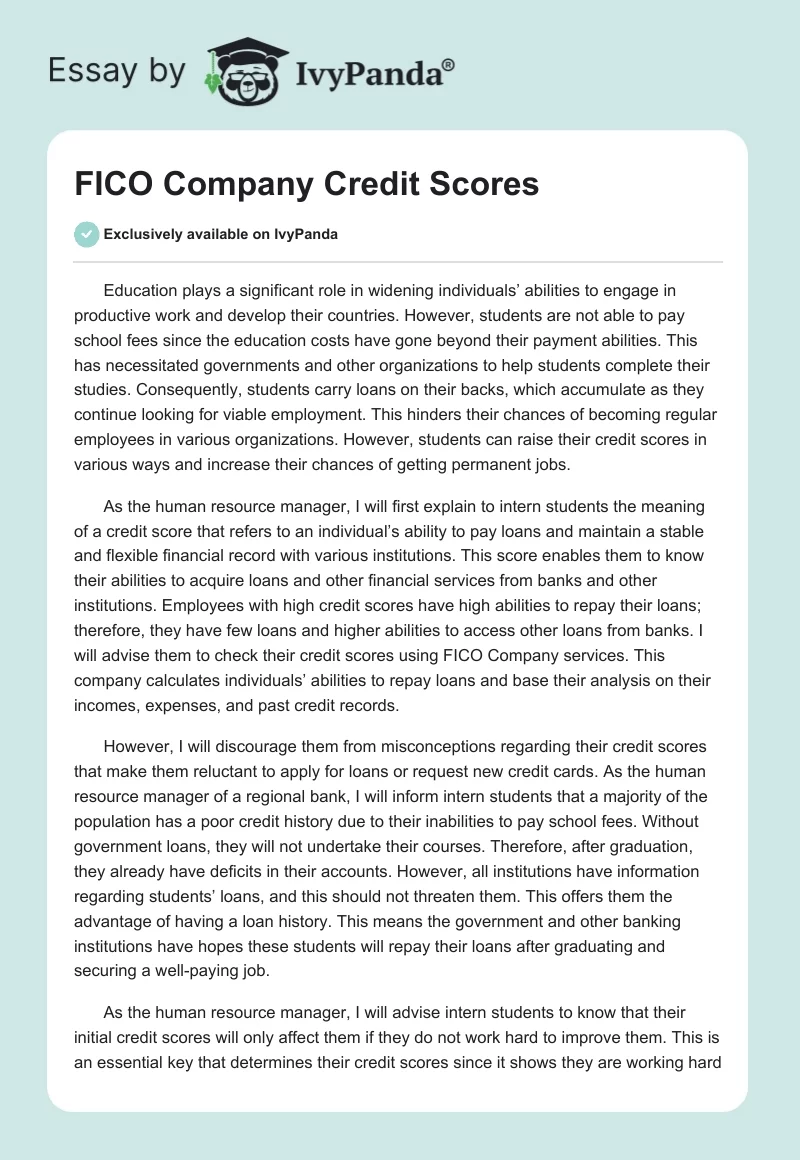 FICO Company Credit Scores. Page 1