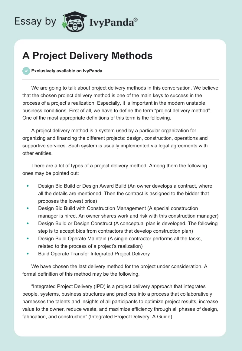 A Project Delivery Methods. Page 1