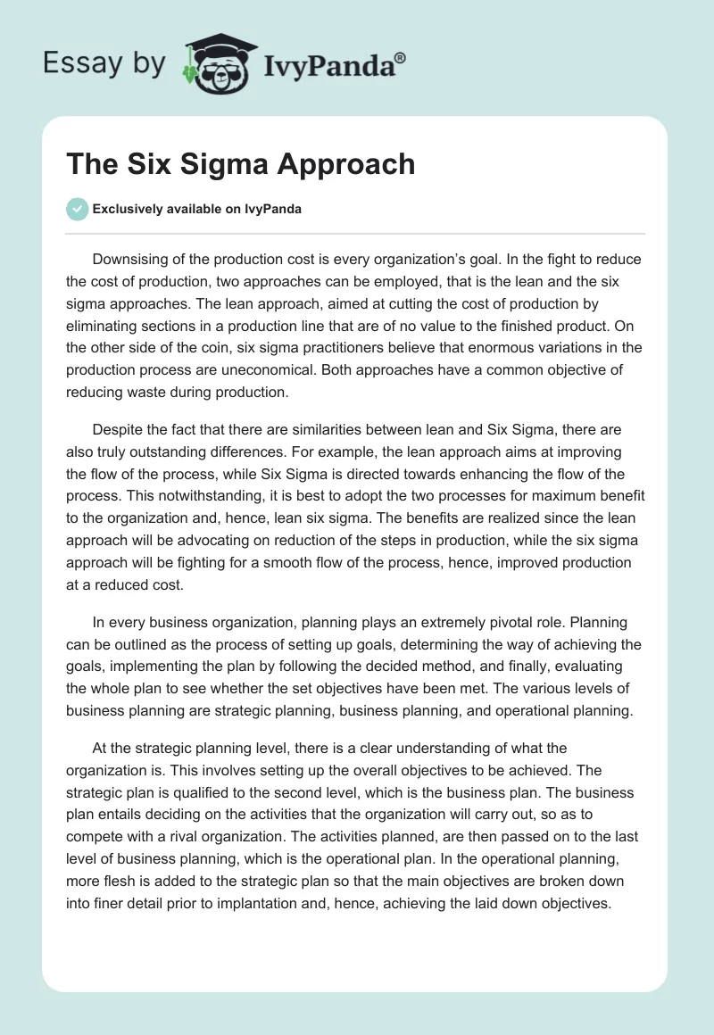 The Six Sigma Approach. Page 1