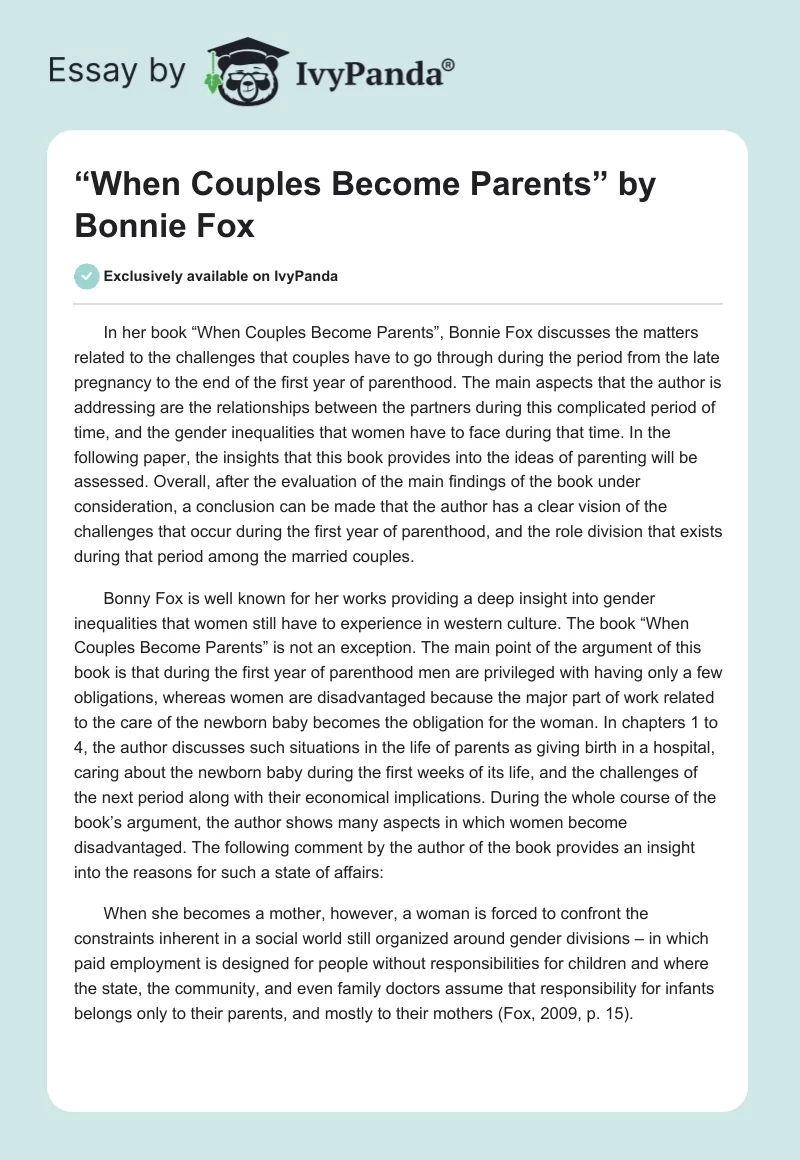 “When Couples Become Parents” by Bonnie Fox. Page 1