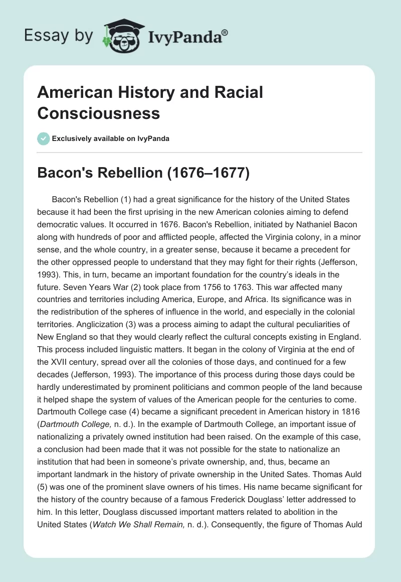 American History and Racial Consciousness. Page 1