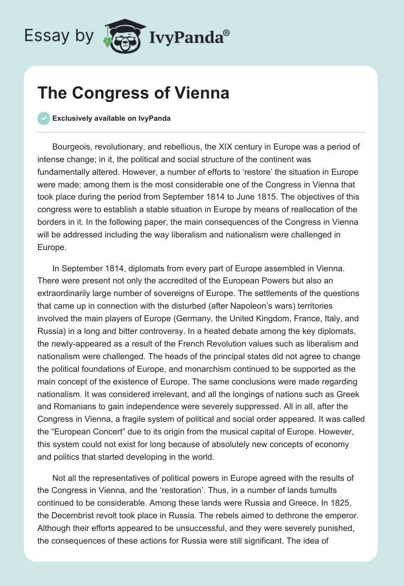 The Congress of Vienna. Page 1