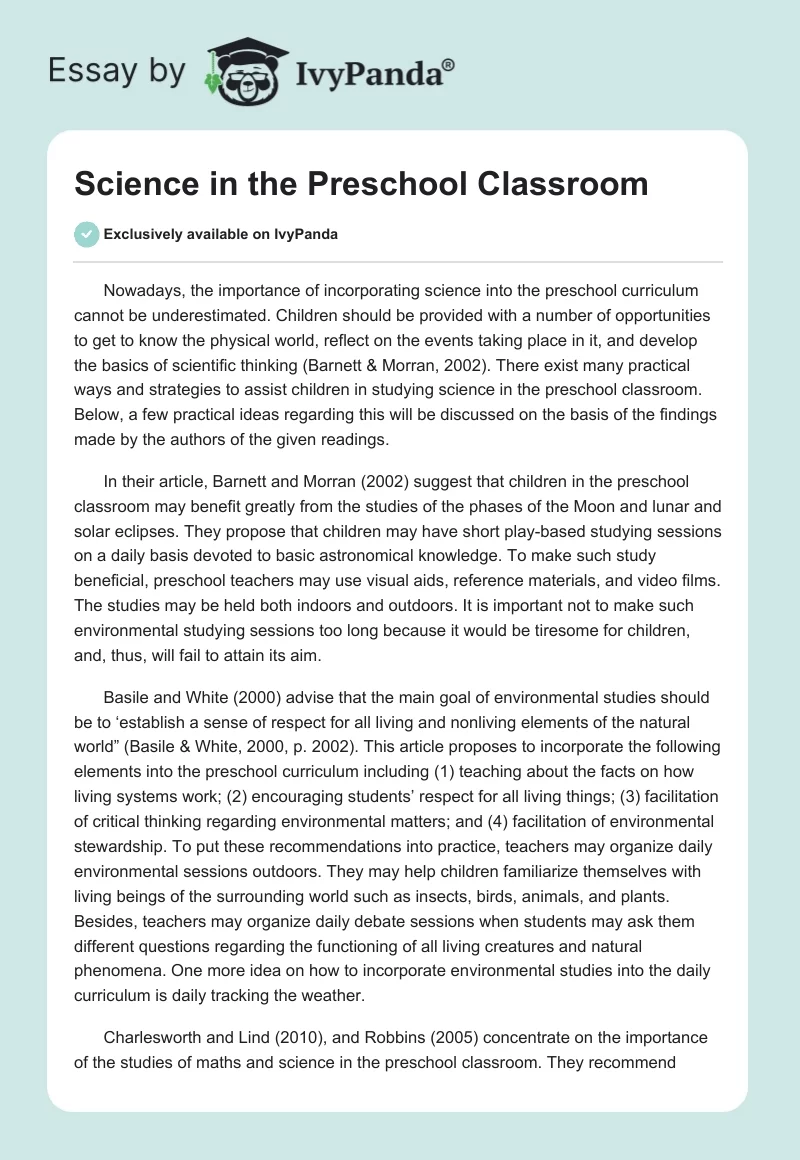 Science in the Preschool Classroom. Page 1
