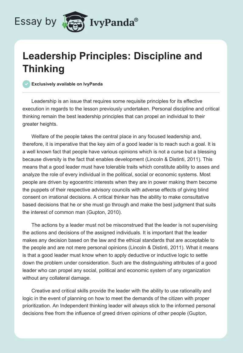 Leadership Principles: Discipline and Thinking. Page 1