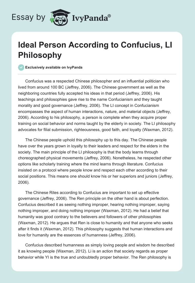 Ideal Person According to Confucius, LI Philosophy. Page 1