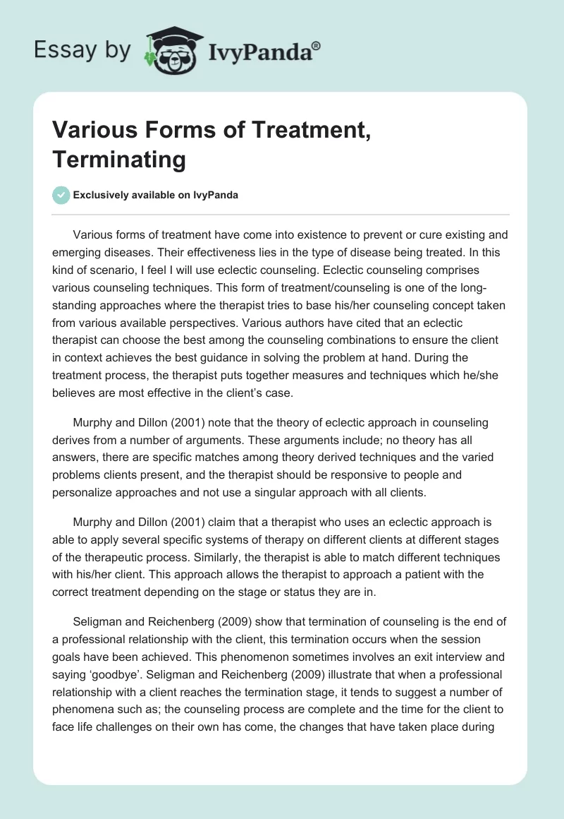 Various Forms of Treatment, Terminating. Page 1