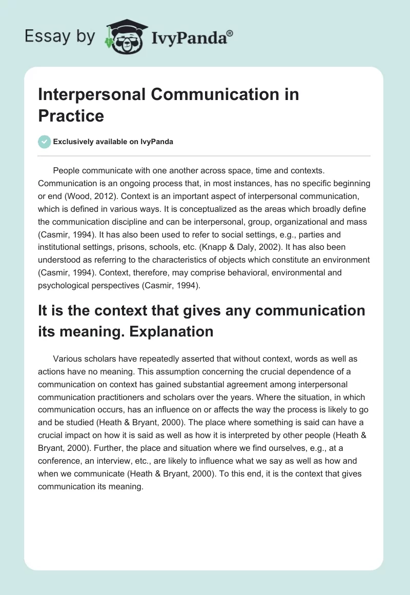 Interpersonal Communication in Practice. Page 1