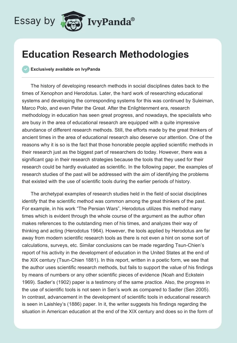 Education Research Methodologies. Page 1