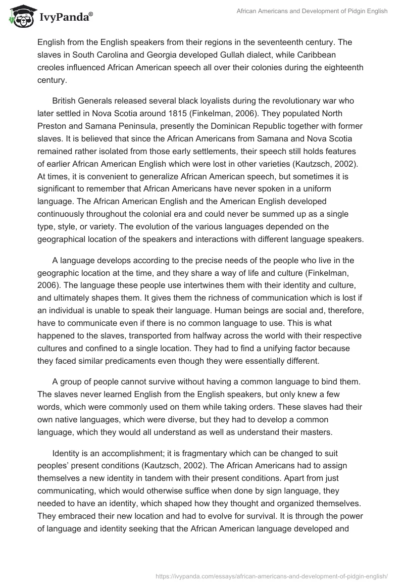 African Americans and Development of Pidgin English. Page 2