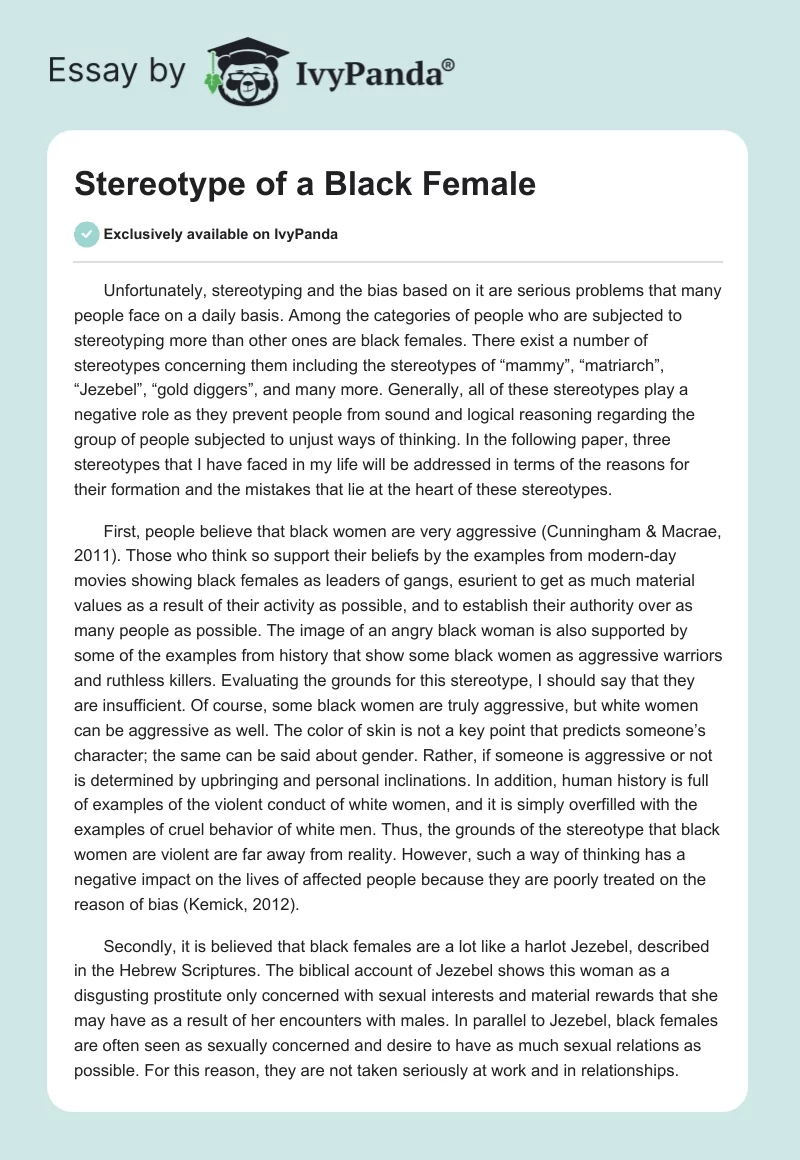 Stereotype of a Black Female. Page 1