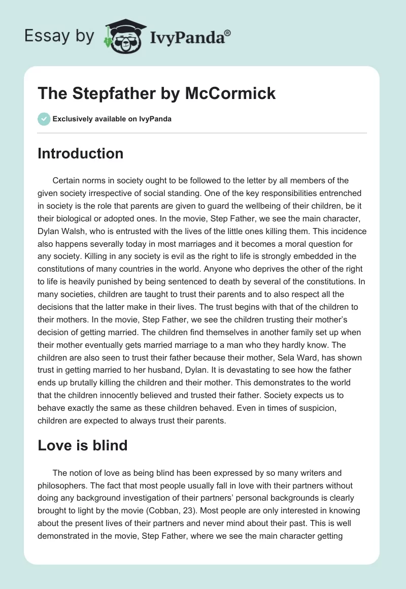 "The Stepfather" by McCormick. Page 1