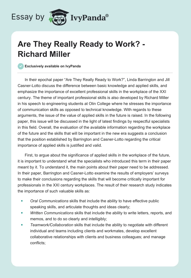 Are They Really Ready to Work? - Richard Miller. Page 1