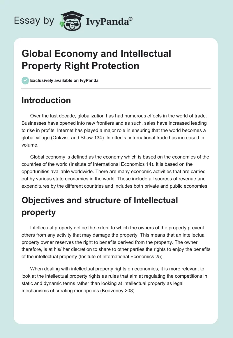 Global Economy and Intellectual Property Right Protection. Page 1