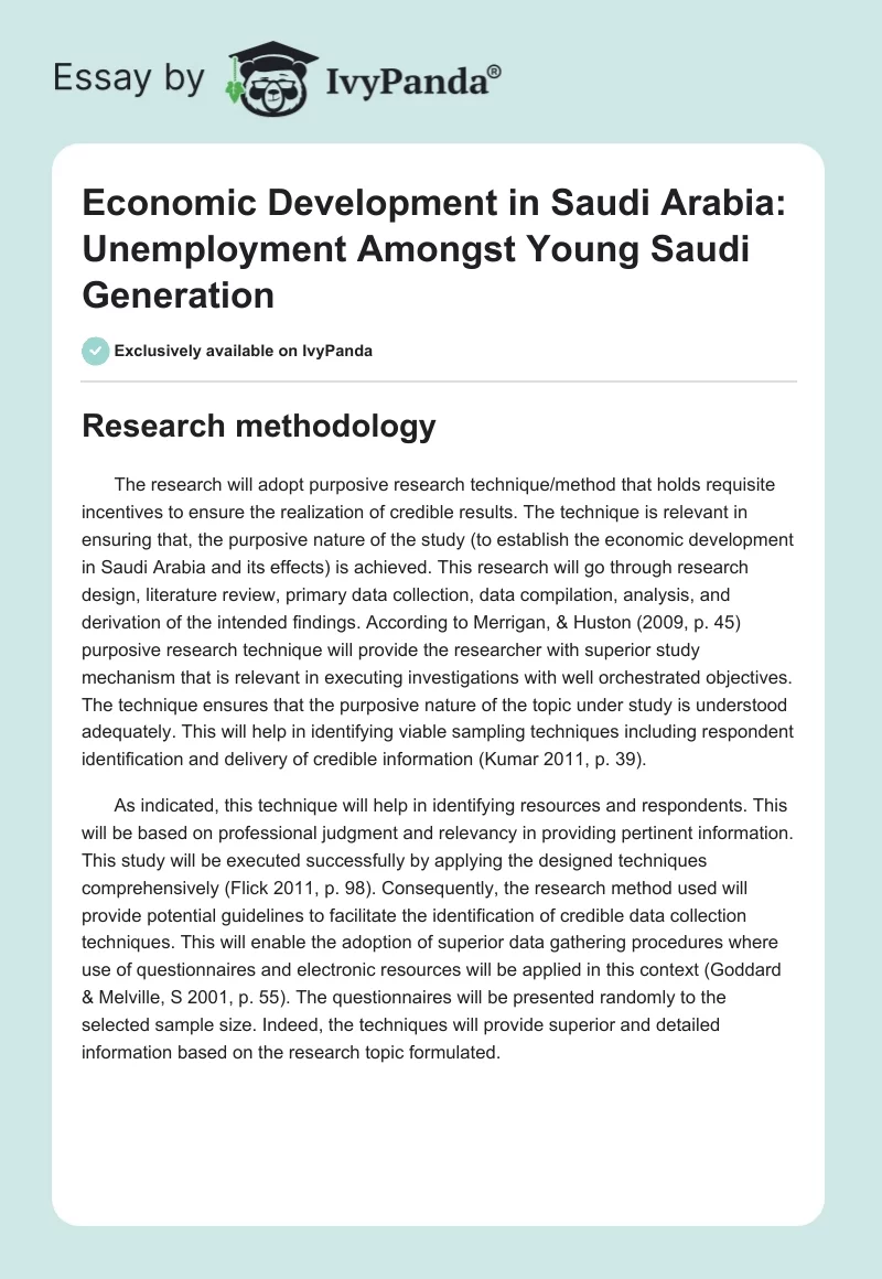 Economic Development in Saudi Arabia: Unemployment Amongst Young Saudi Generation. Page 1