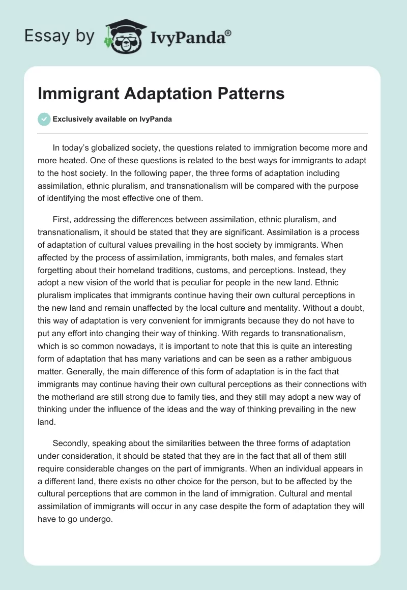 Immigrant Adaptation Patterns. Page 1