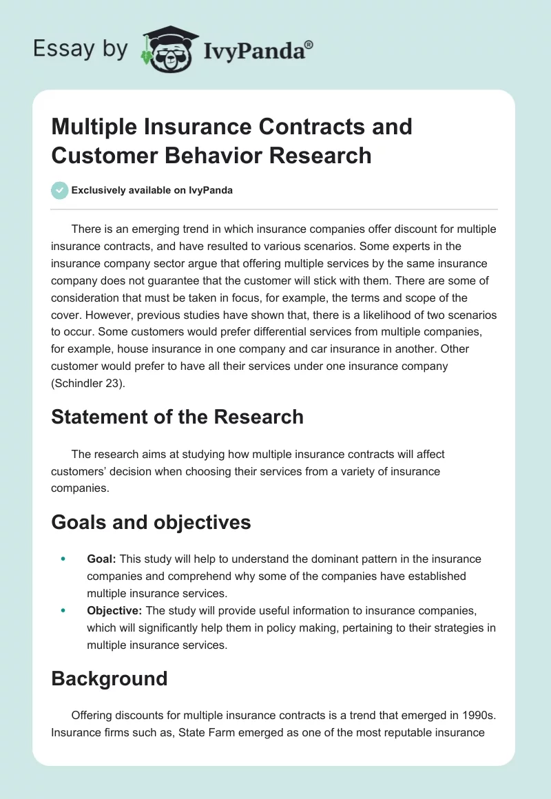 Multiple Insurance Contracts and Customer Behavior Research. Page 1