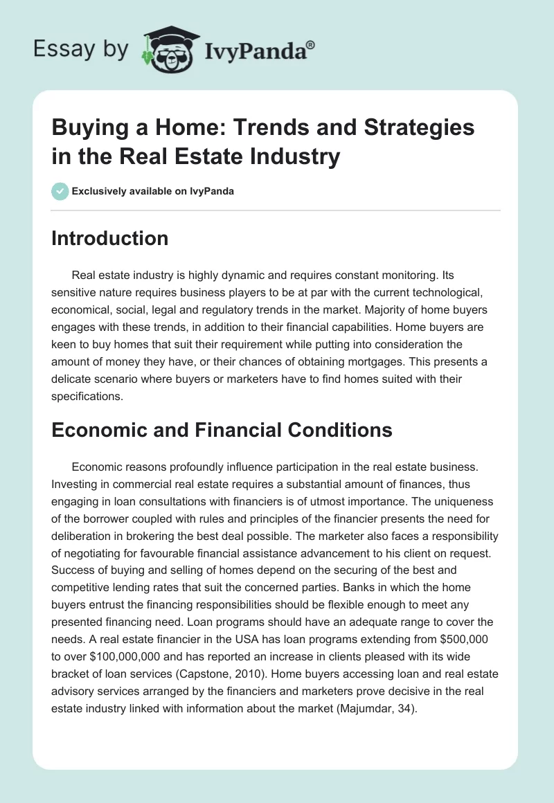 Buying a Home: Trends and Strategies in the Real Estate Industry. Page 1