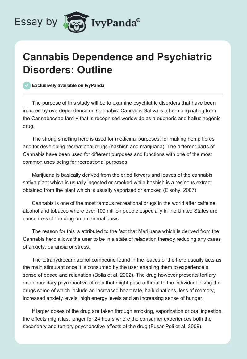 Cannabis Dependence and Psychiatric Disorders: Outline. Page 1