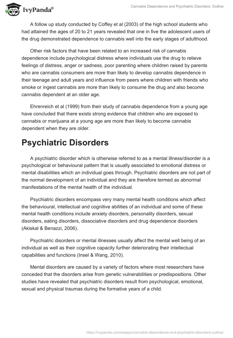 Cannabis Dependence And Psychiatric Disorders Outline 2343 Words Research Paper Example