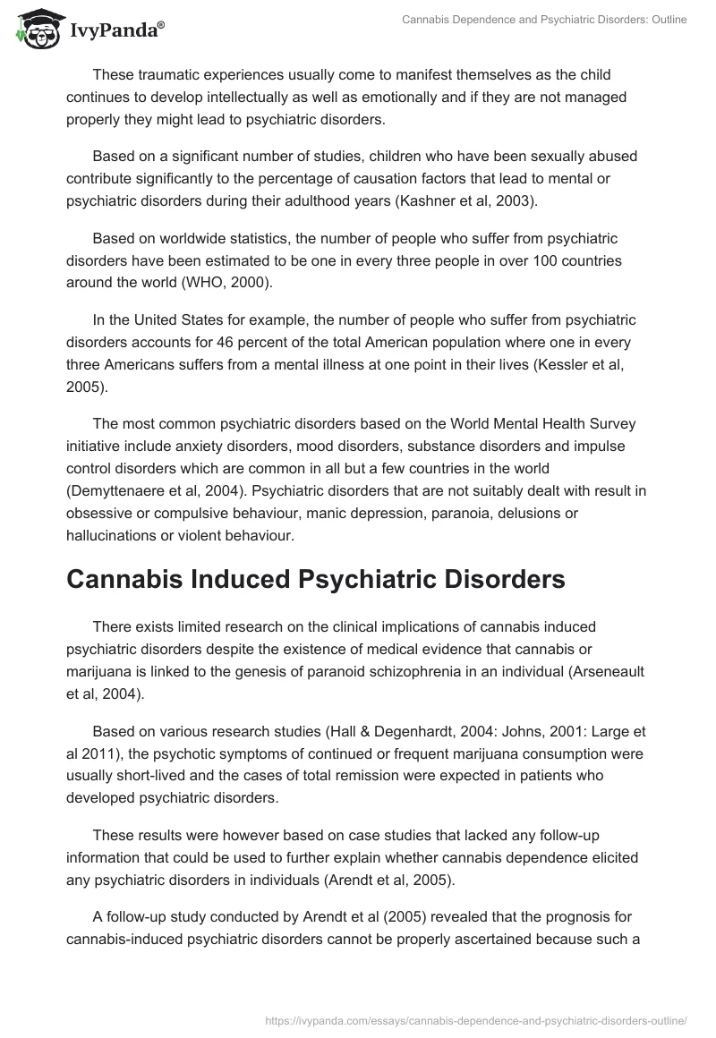 Cannabis Dependence And Psychiatric Disorders Outline 2343 Words Research Paper Example