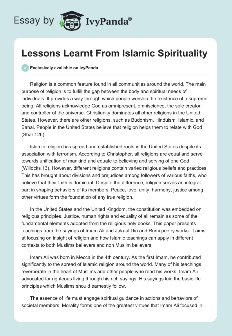 Lessons Learnt From Islamic Spirituality. Page 1
