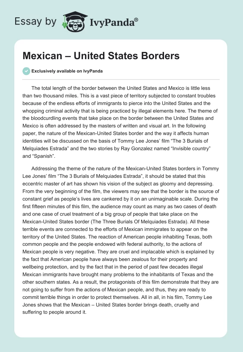 Mexican – United States Borders. Page 1